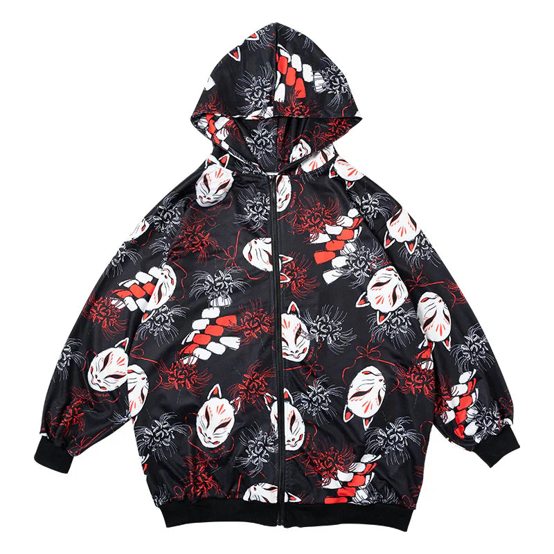 Hoodie | Oversized Higanbana with Fox Mask Jacket