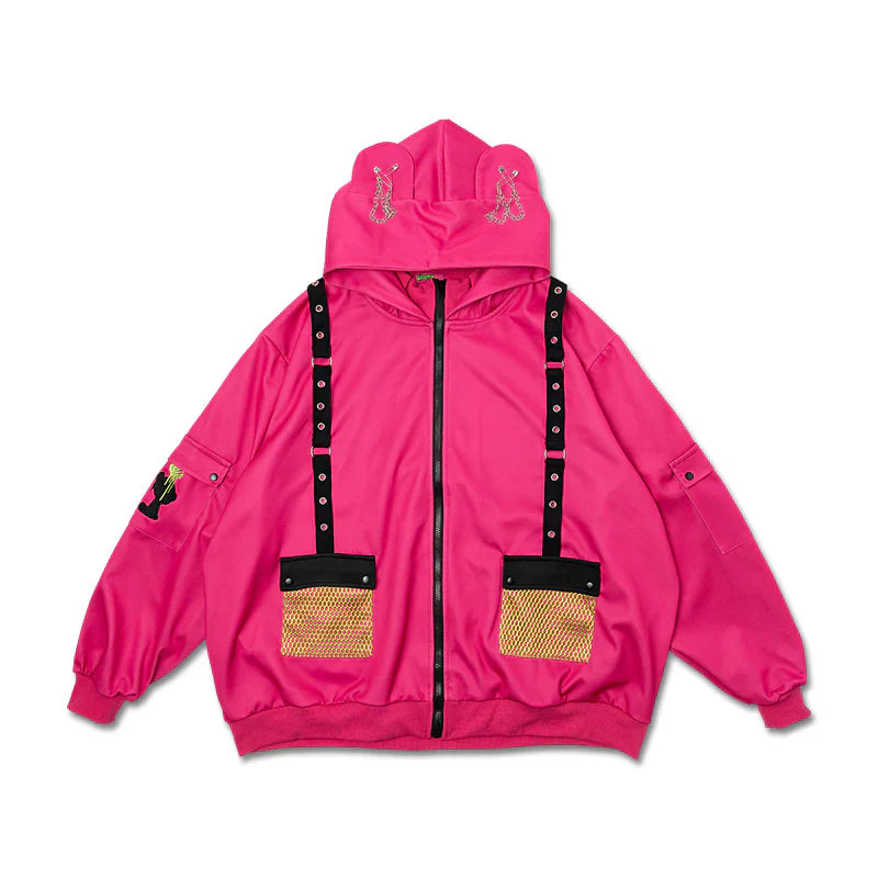 
                      
                        Hoodie- Oversized Gurokawa Bear Mesh Jacket in Pink
                      
                    